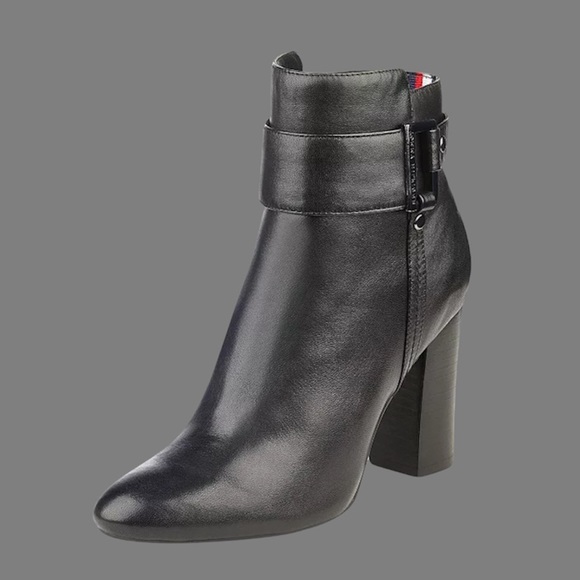 🛑BOGO🆕Tommy Hilfiger Black Leather Ankle Boot - Picture 3 of 8